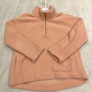 Old Navy Size Large Dusty Pink Half Zip Sherpa Fleece Pullover